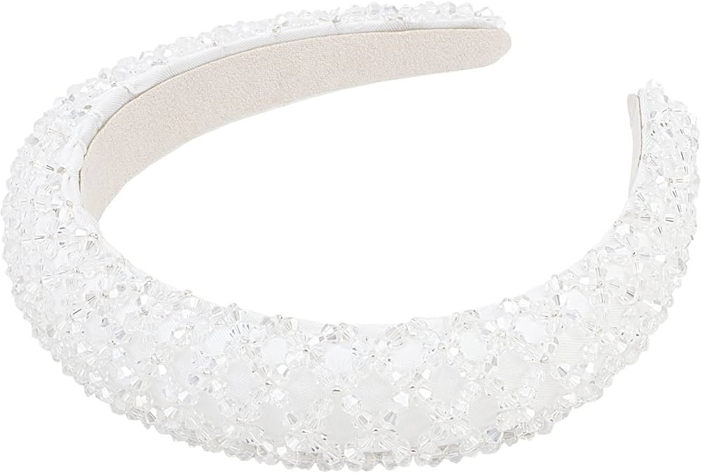YISSION 1PC White Rhinestone Headband for Women Girls Non Slip Head Bands Fashion Jeweled Hairban... | Amazon (US)