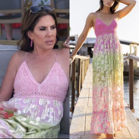 Jenn Fessler’s Pink and Green Striped Crochet Top Maxi Dress