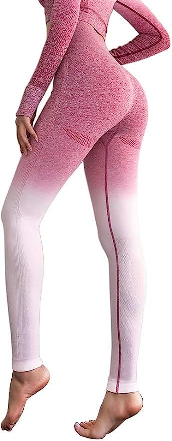 MMIW COLLECTION Seamless High Waisted Gym Leggings for Women Stretch Yoga Pants Ombre Workout Run... | Amazon (US)