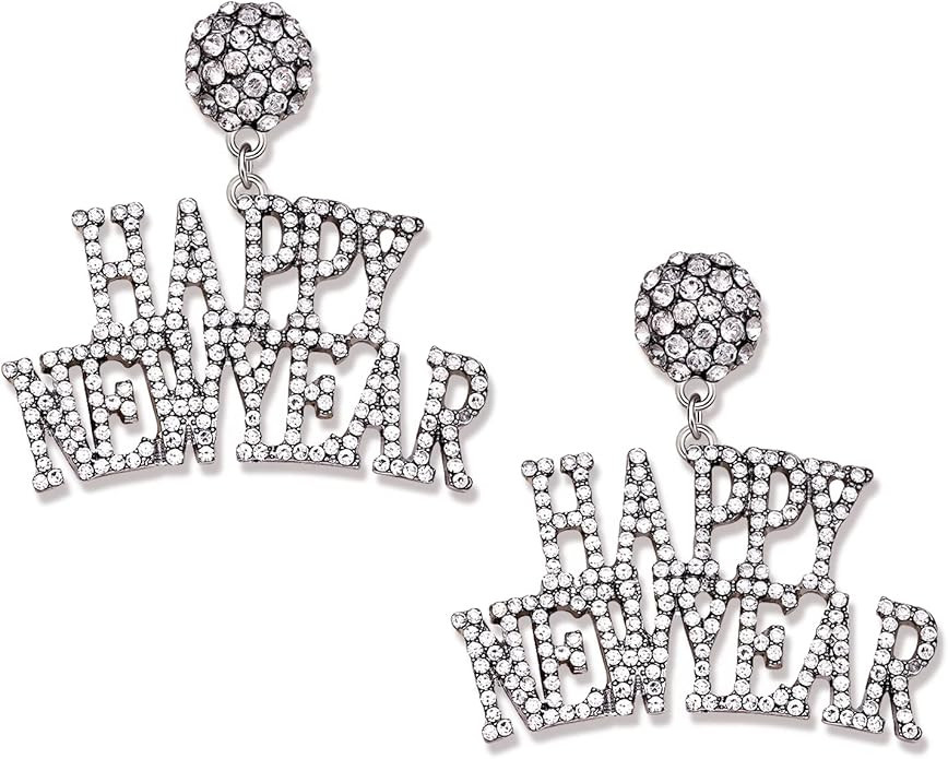 YAHPERN New Year Earrings for Women Rhinestone Holiday Earrings Statement Letter Dangle Earrings ... | Amazon (US)