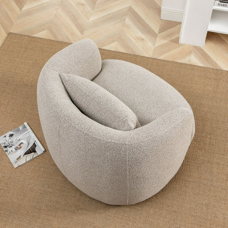 34" Wide Taupe Boucl\u00e9 Swivel Barrel Accent Chair with Pillow, Modern Upholstered Armchair | Walmart (US)