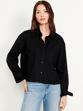Cropped Loose Button-Down Shirt | Old Navy (US)