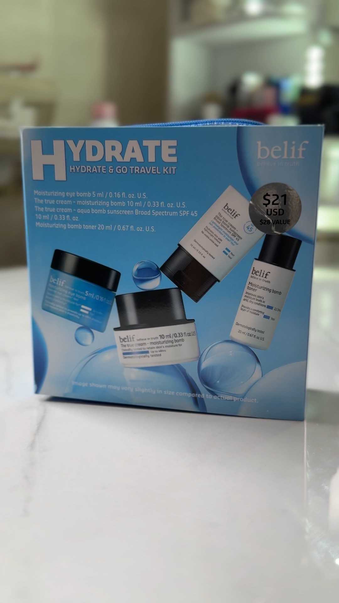 A full skincare routine with some of the best products from the brand belif and they come in a reusable clear pouch, perfect for travel.

Travel skin care kit
Hydrating skincare
Mini skincare routine
Mini skincare products 
Travel size skincaree

#LTKFindsUnder50 #LTKBeauty #LTKTravel
