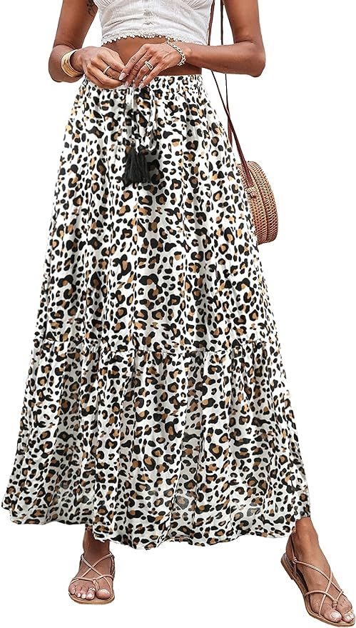 PRETTYGARDEN High Waisted Pleated Skirts for Women Leopard Print Maxi Dresses Long Skirt Flowy Sw... | Amazon (US)