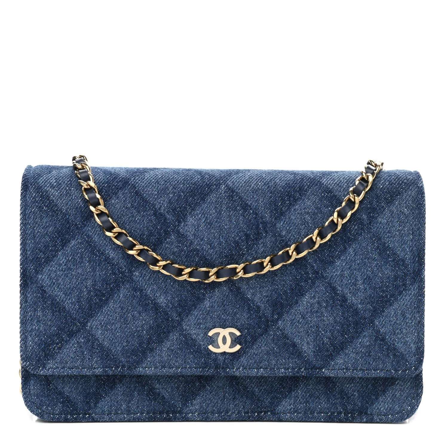 CHANEL Denim Printed Wallet On Chain WOC Dark Blue | FASHIONPHILE (US)