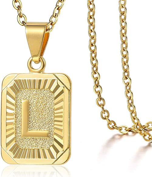 Trendsmax Rectangle Initial Letter Pendant Charm for Mens Womens Gold Plated Capital Letter Penda... | Amazon (CA)
