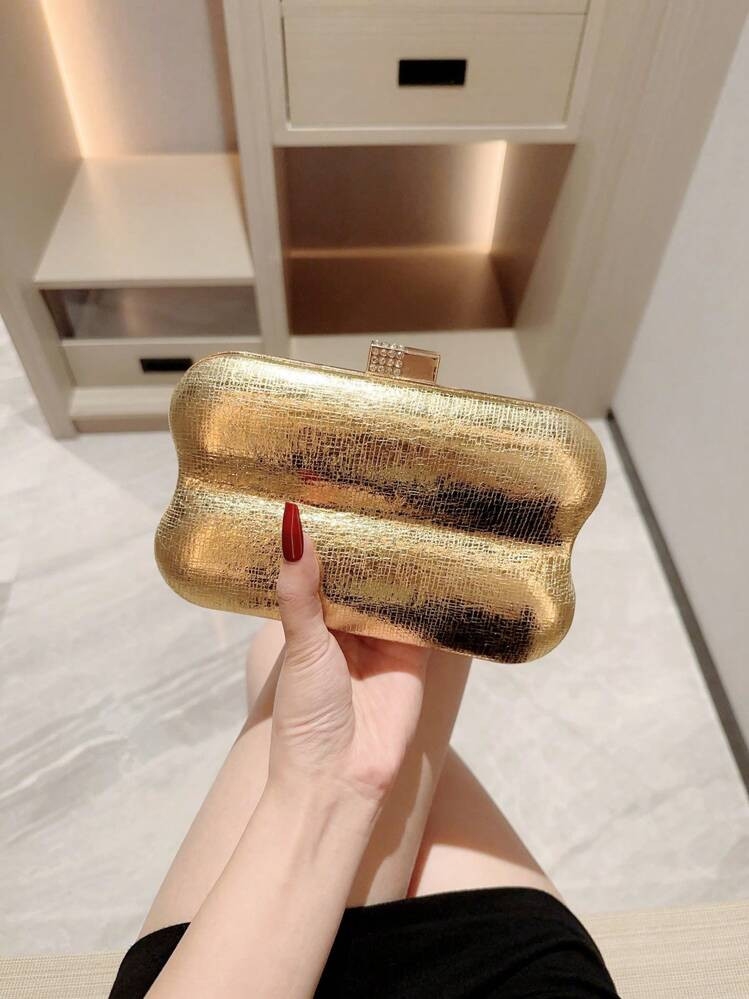 1pc Unique Box-Shaped Clutch Bag, European And American Women Luxury Shiny Metallic Leather Mini ... | SHEIN