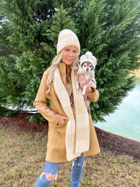 Love this checkered print scarf and beanie so much I have in both colors!

Winter coat, dog sweater, dog hat, button down shirt, jeans

#LTKstyletip #LTKSeasonal #LTKunder50