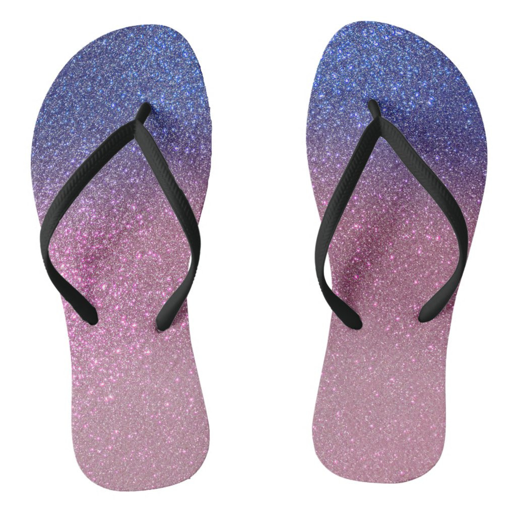 Girly Blue Pink Sparkly Glitter Ombre Gradient Flip Flops, Women's, Size: Womens 8/9 - Mens 7/8, Bla | Zazzle