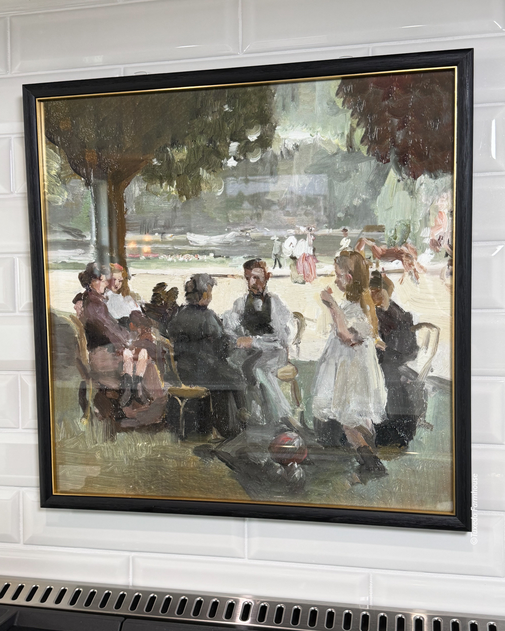 I’m loving the new art I put on my range hood for summer. It’s a vintage
inspired picnic sceen. I downloaded, printed and framed the art myself. Check out my reel for more info. 

 #LTKSeasonal #LTKHome #LTKSaleAlert