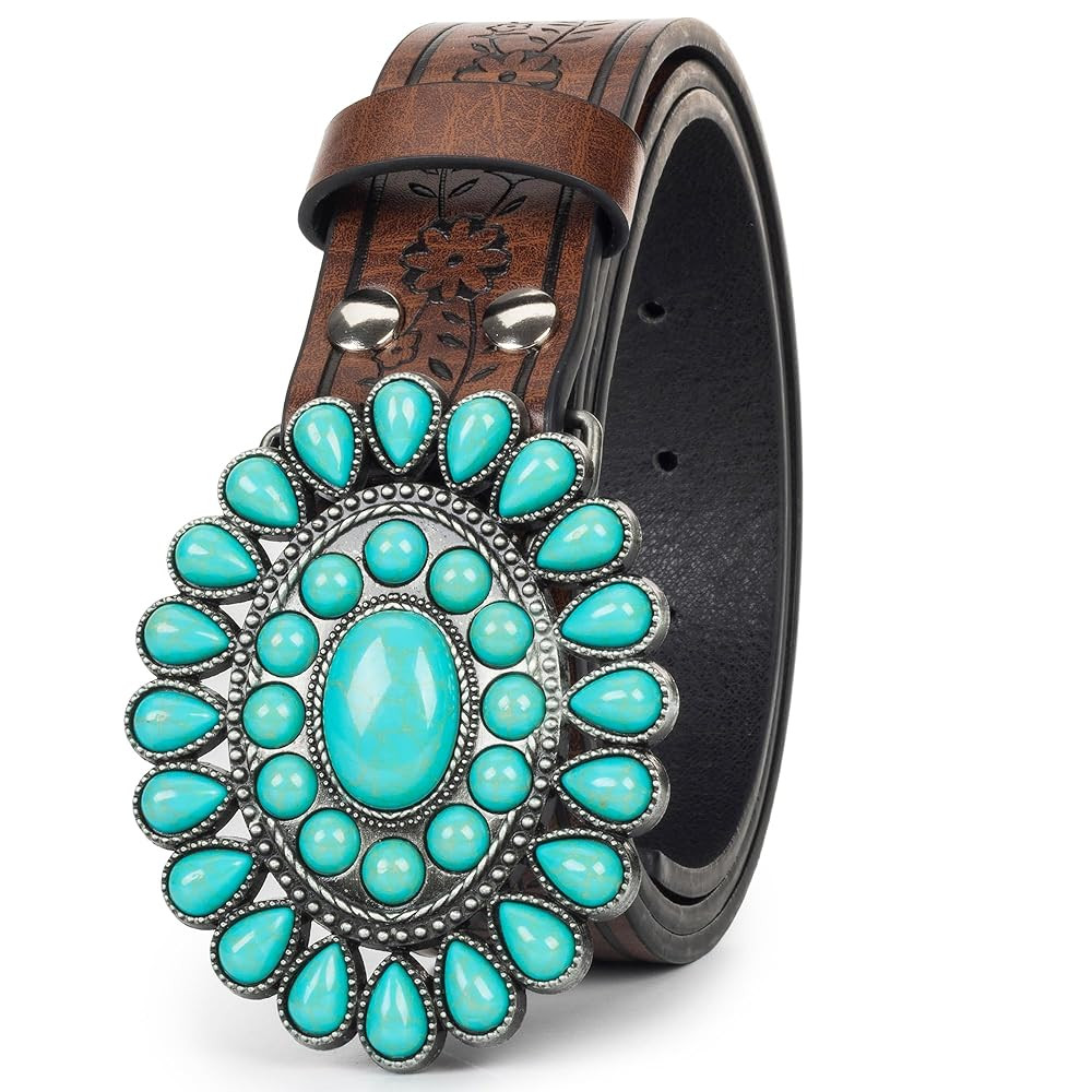 UTOWO Women Western-Turquoise-Belt Embossed-PU-Leather-Cowgirl-Belt Applies-Jeans-Pants-Dresses f... | Amazon (US)