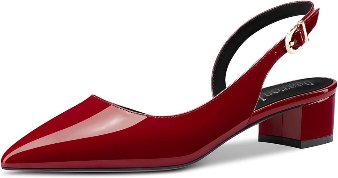 DearOnly Womens Pumps Pointed Toe d-Orsay Kitten Low Block Chunky Heel Slingback Patent Dress Sho... | Amazon (CA)