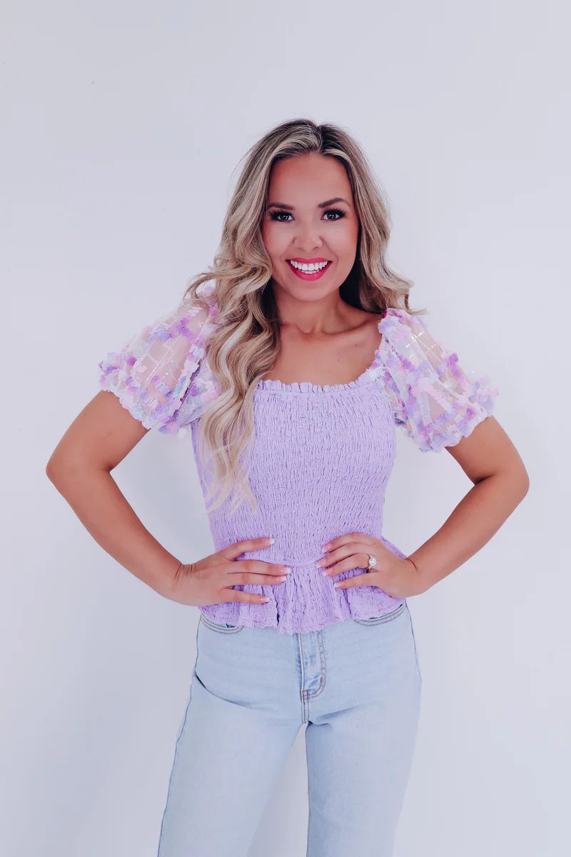All The Frills Smocked Crop Top - Lavender | Whiskey Darling Boutique