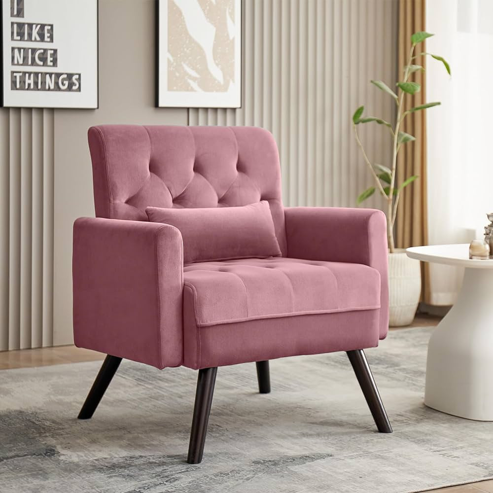 ALeesing Accent Sofa Chair, Modern Velvet Upholstered Sofa,Single Sofa with Pillow and Durable So... | Amazon (US)