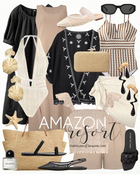 Shop these Amazon Vacation Outfit and Resortwear finds! Beach travel outfit, swimsuit coverup, linen dress, matching set, mesh flats, Bottega Inspired straw clutch, Stuart Weitzman braided sandals, mesh slingback sandals, sesame Sezane basket tote beach bag and more! 

#LTKTravel #LTKItBag #LTKSwim