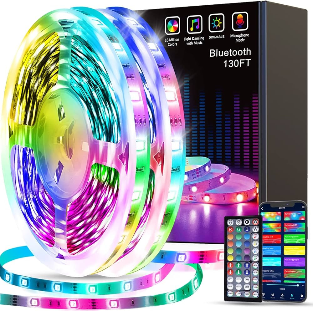 Tenmiro Led Strip Lights 130ft (2 Rolls of 65ft) Smart Light Strips with App Control RGB Led Ligh... | Amazon (US)