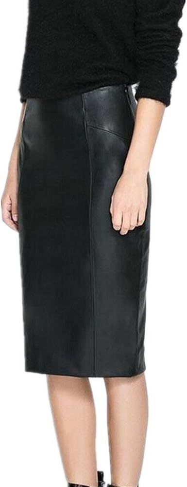 LJYH Women's Desinger Faux Leather High Waisted Work Pencil Midi Skirts Black | Amazon (US)
