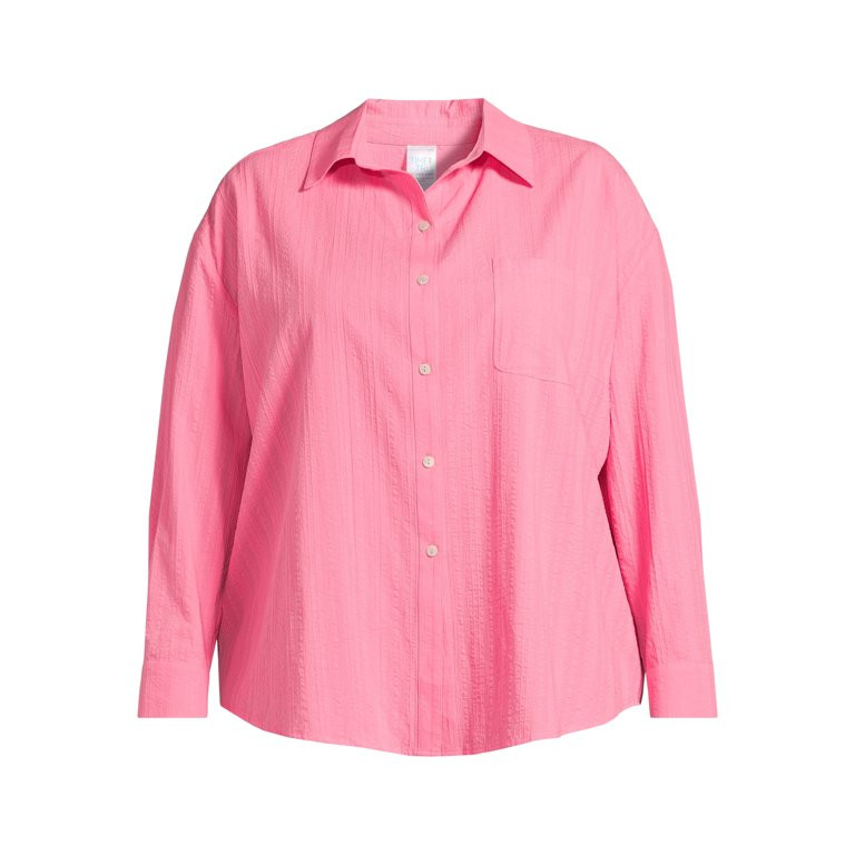 Time and Tru Women's and Women's Plus Cotton Button Front Coverup Shirt, Sizes XS-3X | Walmart (US)