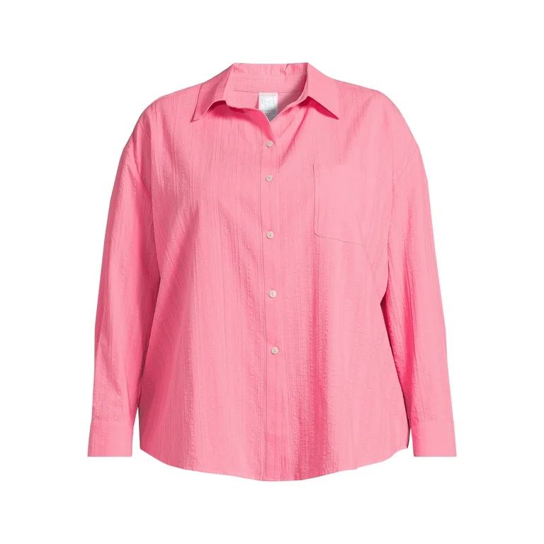 Time and Tru Women's and Women's Plus Cotton Button Front Coverup Shirt, Sizes XS-3X | Walmart (US)