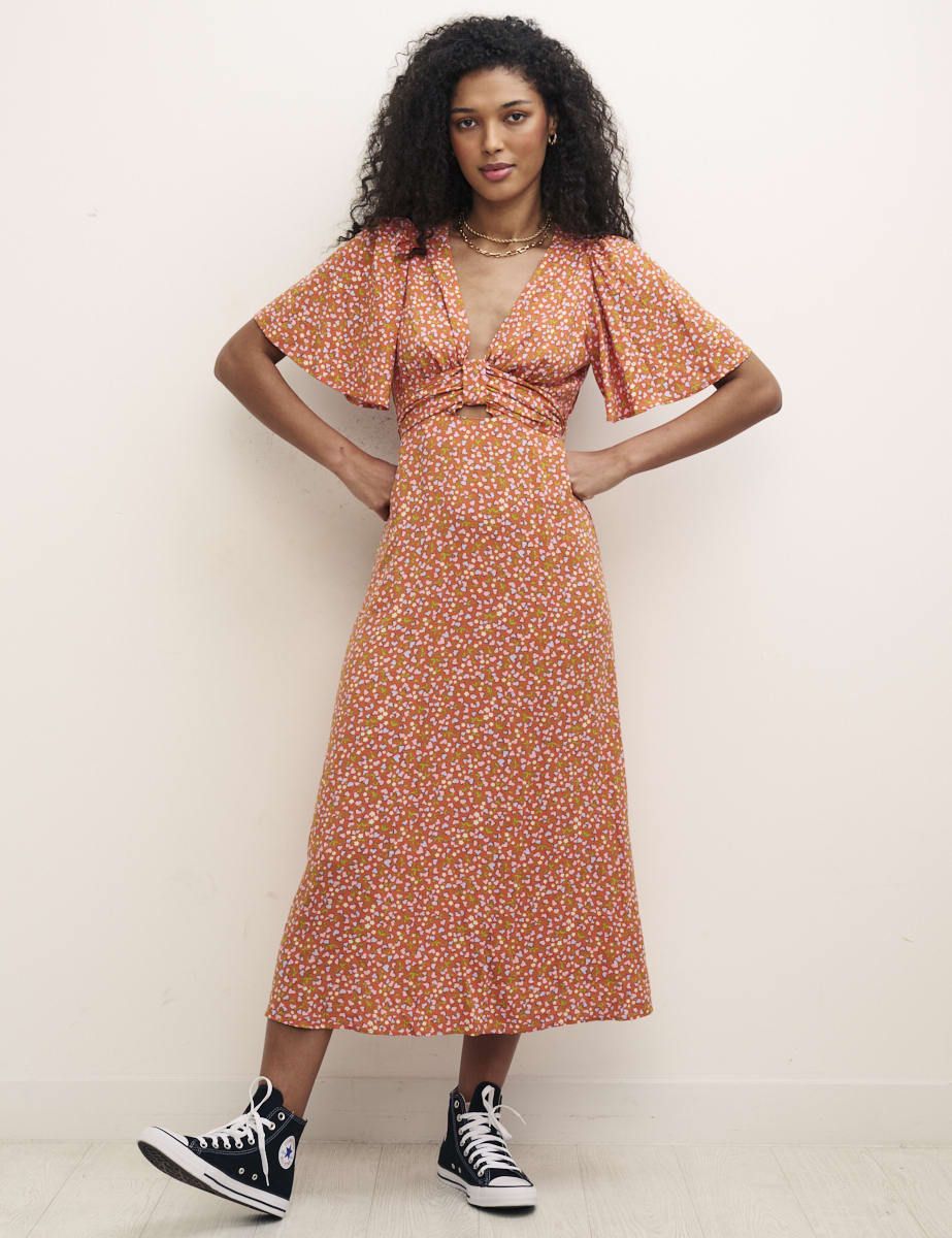 Orange Heart Print London Midi Dress | Nobody's Child