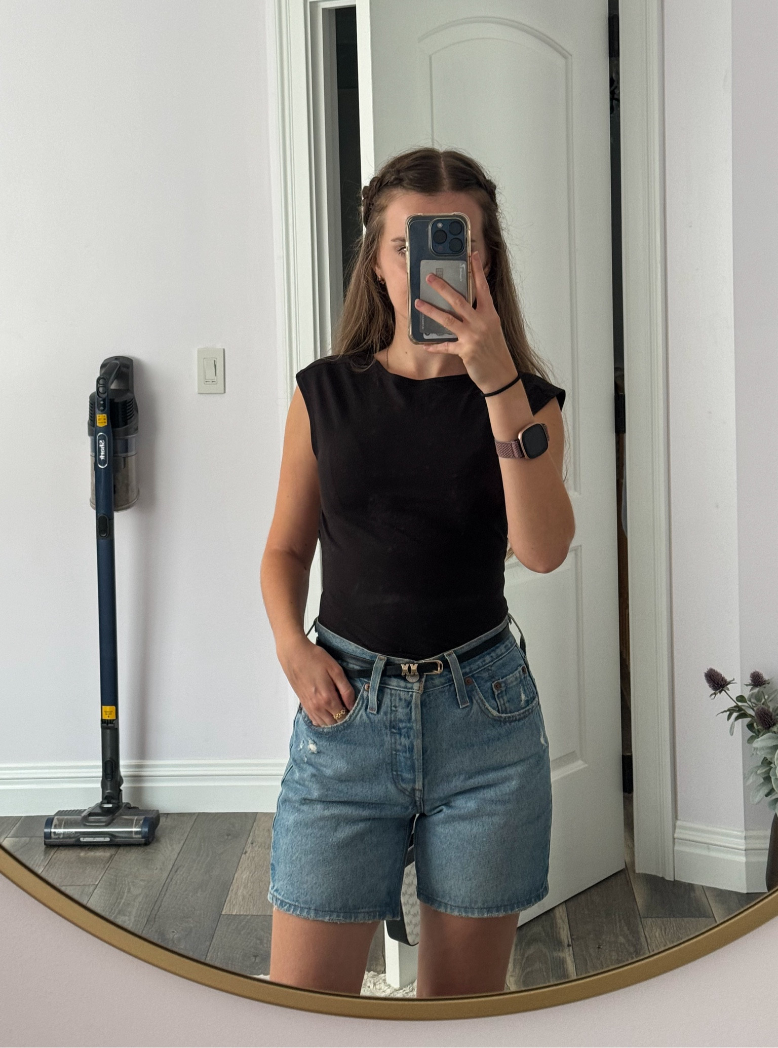 Pair a  black summer top paired with mid thigh denim shorts, and sandals for a summer outfit.
.
.
.
.
.
.

#LTKSeasonal #LTKU #LTKSaleAlert #LTKParties #LTKWorwear #LTKTravel #LTKShoeCrush #LTKItBag #LTKSummerSales #LTKxNSale 
Summer outfits | jean shorts outfit long shorts  | shorts outfits | denim shorts outfit | dad shorts | summer shorts outfit | summer tops | cute tops | basic tops | black top | black belt | outfit ideas | outfit inspo | casual summer outfits 

#LTKFindsUnder50 #LTKFindsUnder100 #LTKStyleTip