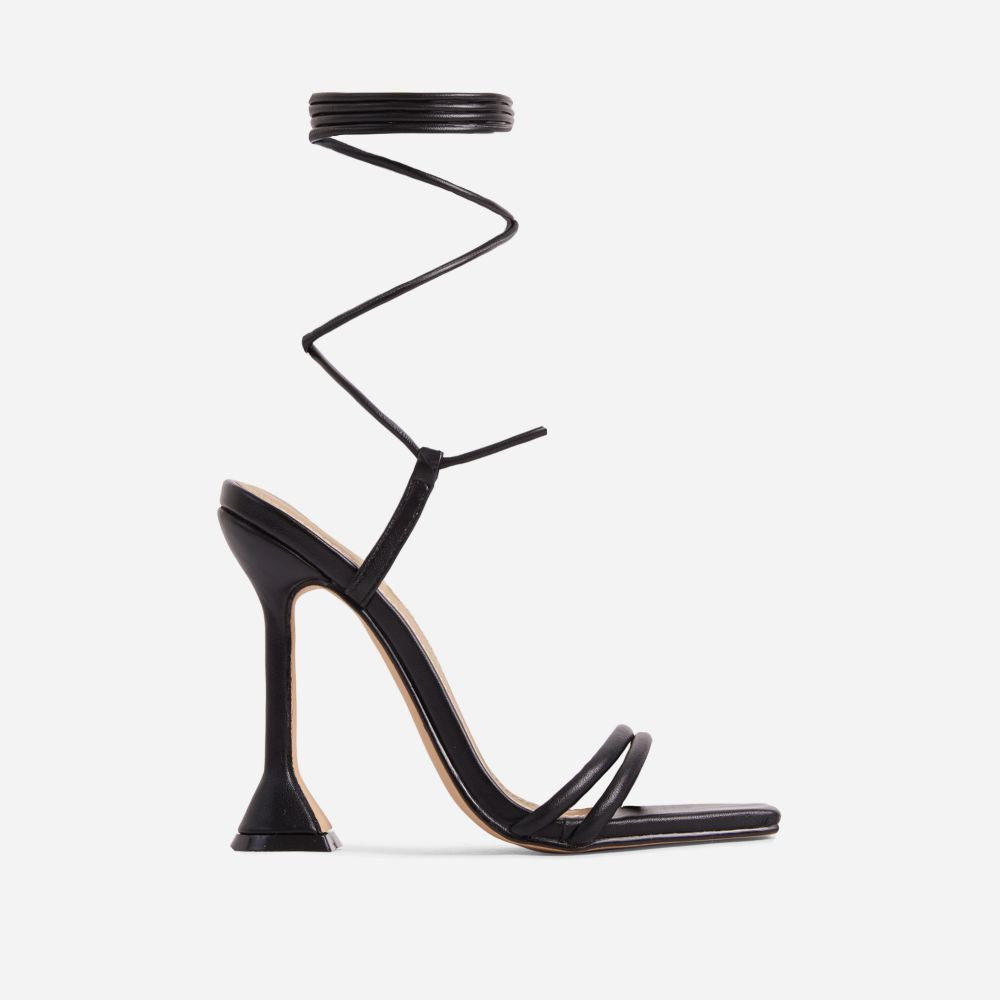 Ring-Top Strappy Lace Up Square Toe Sculptured Heel In Black Faux Leather | EGO Shoes (US & Canada)