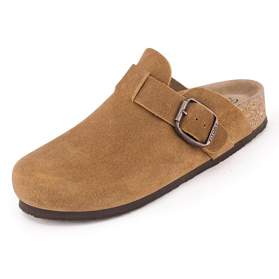 FITORY Womens Clogs Slip-on Potato Shoes Leather Mules with Suede Cork Footbed Size 4-9 UK | Amazon (UK)