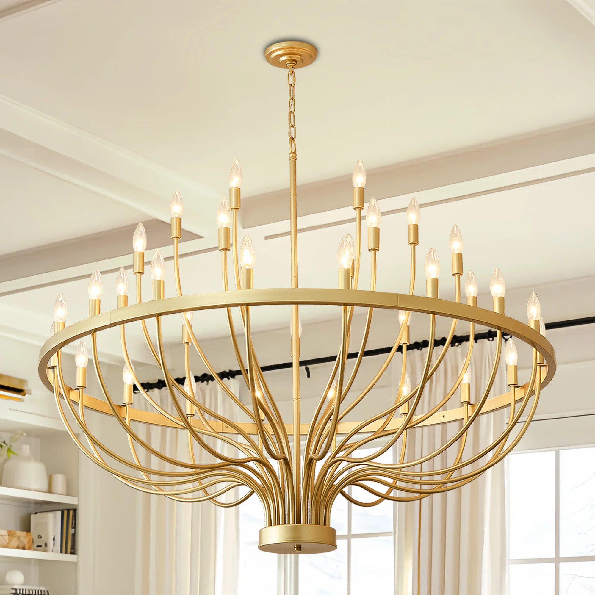 33-Light Gold Chandelier - Modern Farmhouse Large Ceiling Light Fixture With Adjustable Chain, 3-... | Wayfair North America