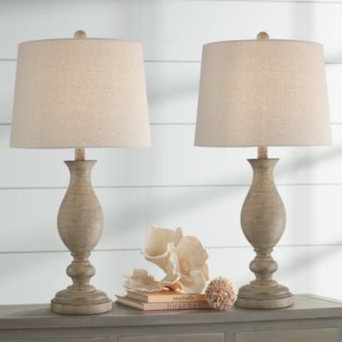Serena Beige Gray Wood Finish Table Lamps Set of 2 | Lamps Plus