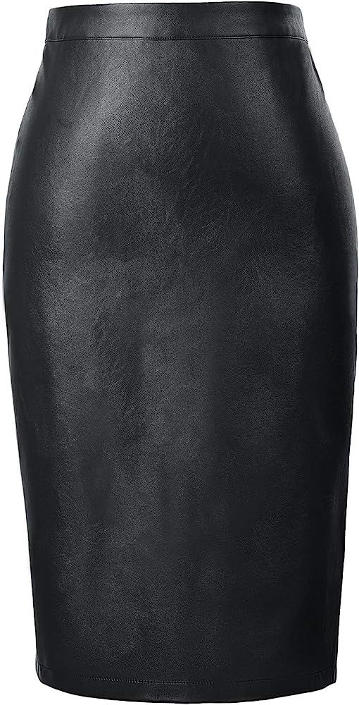 Kate Kasin Black Leather Skirt for Women High Waisted Slim Fit Bodycon Pencil Skirt Black at Amaz... | Amazon (US)