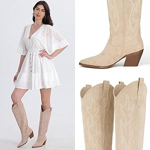 iiimmu Cowgirl Boots Women Knee High Boots Pointed Toe and Block Heel Cowboy Suede and Faux Leath... | Amazon (US)