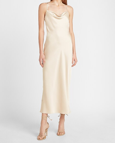 Satin Cowl Neck Maxi Slip Dress | Express