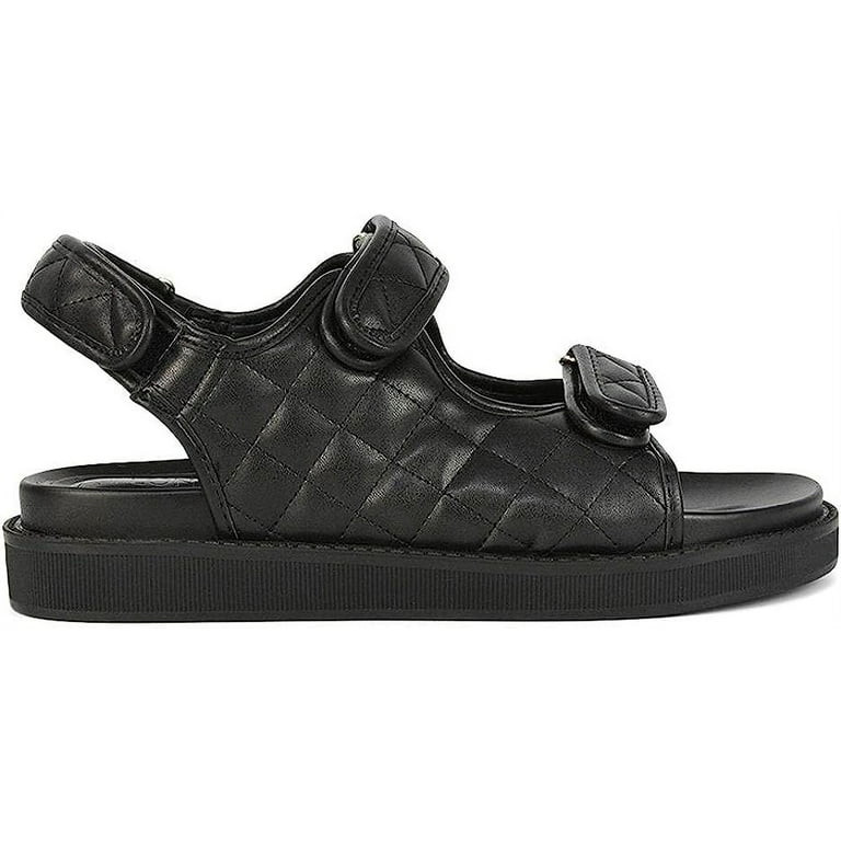 Womens Quilted Double Strap Flat Dad Sandals Ladies Flexible Sole Synthetic Leather Shoes | Walmart (US)