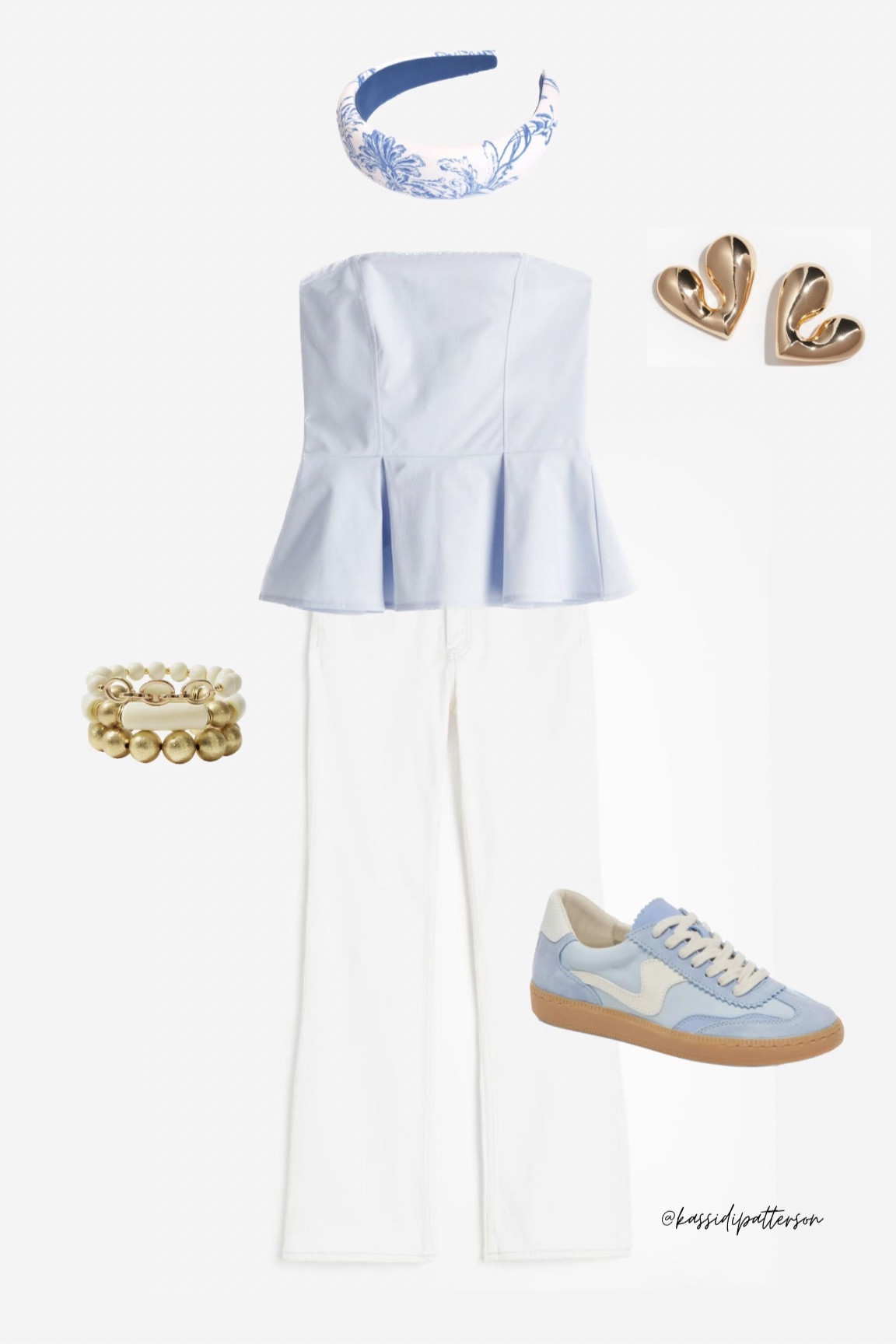Grand millennial style 🩵 white denim, peplum top, gold jewelry, preppy blues

#LTKfindsunder50 #LTKstyletip