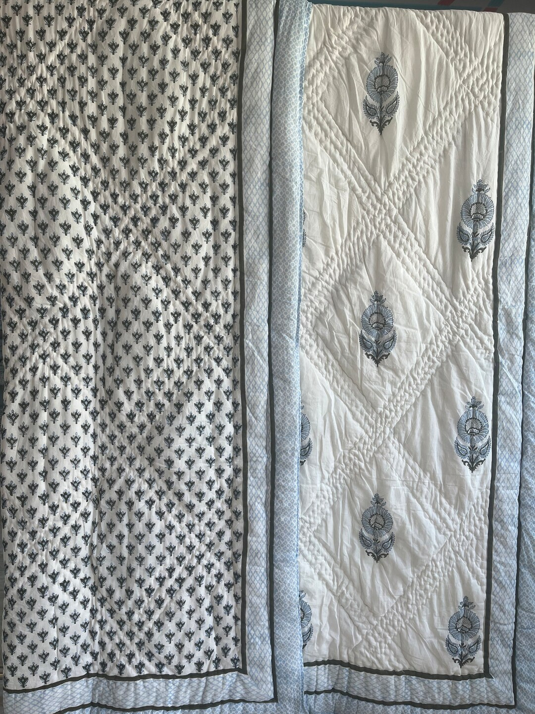 Traditional Jaipuri Razai, Blue Quilt, Lightweight, Handmade Quilt, Flower Print, Mugal Print, Co... | Etsy (US)