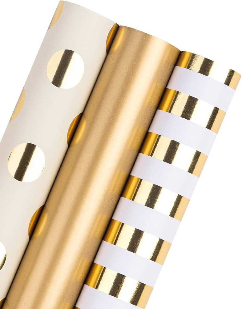 WRAPAHOLIC Gold Wrapping Paper Roll - Mini Roll - 3 Rolls - 17 Inch X 120 Inch Per Roll - Gold Fo... | Amazon (US)