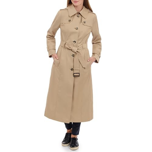 London Fog Women's Single Breasted Long Trench Coat with Epaulettes and Belt, British Khaki, S | Amazon (US)