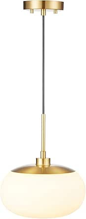 Kyrid Single Opal Glass Pendant Light Antique Brass Finish | Amazon (US)