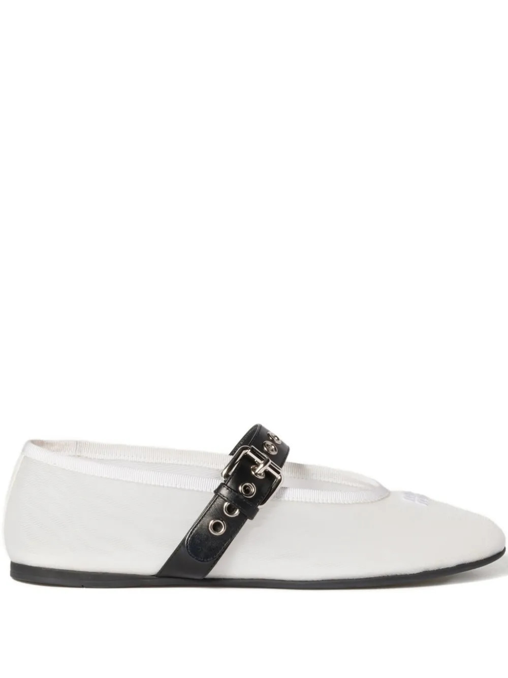 Miu Miu mesh logo-embroidered ballet flats - White | Farfetch Global