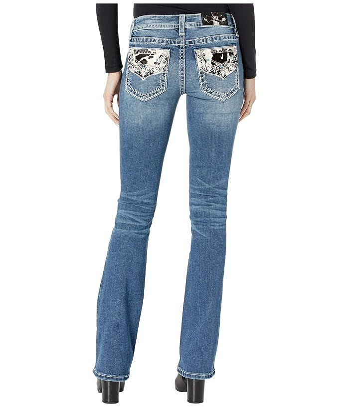 Miss Me Mid-Rise Bootcut with Cow Hide Flap in Dark Blue (Dark Blue) Women's Jeans | Zappos