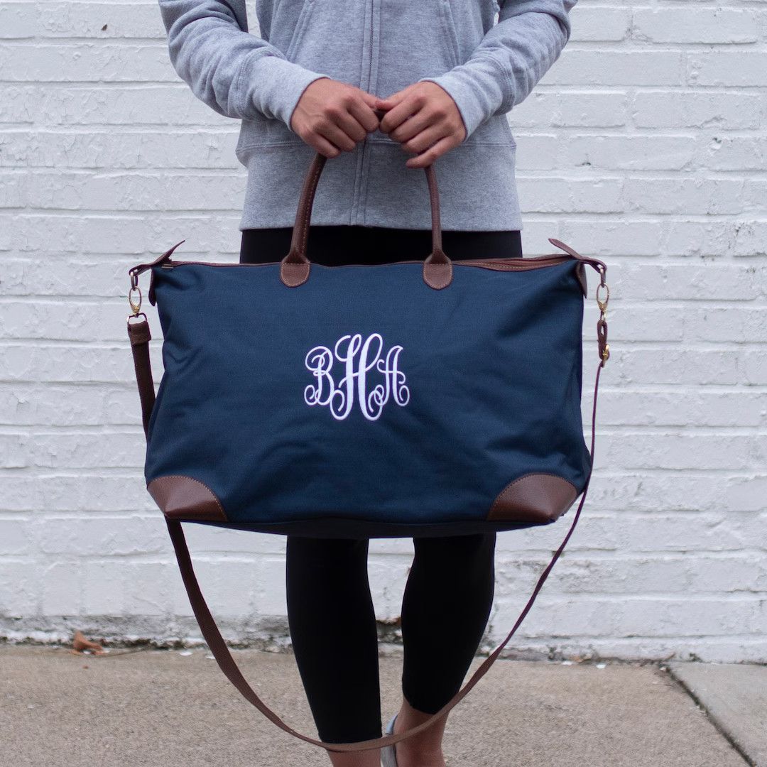 Monogrammed Nylon Overnight Bag - Custom Monogram Weekender Bag - Personalized Travel Tote - Cust... | Etsy (US)