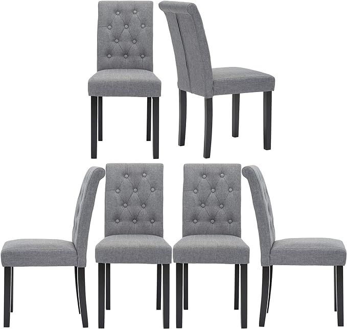 Set of 6 Upholstered Fabric Dining Chairs with Button-Tufted Details (Gray) | Amazon (US)