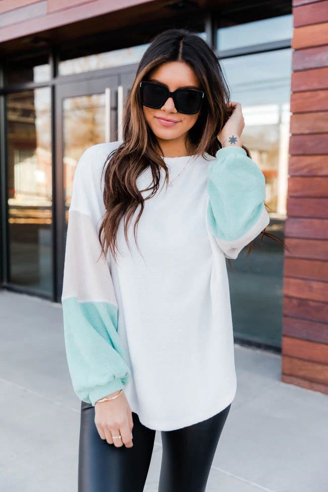 Reach Out Mint Colorblock Sleeve Sweater FINAL SALE | The Pink Lily Boutique