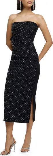 River Island Crystal Embellished Strapless Midi Dress | Nordstrom | Nordstrom