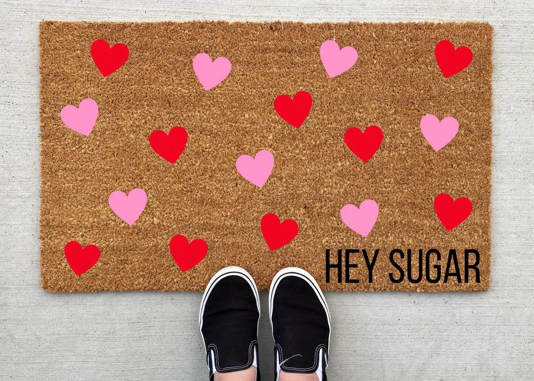 Hey Sugar Hearts Valentine's Day Doormat, Valentine's Decor, Personalized Doormat, Funny Doormat,... | Etsy (US)