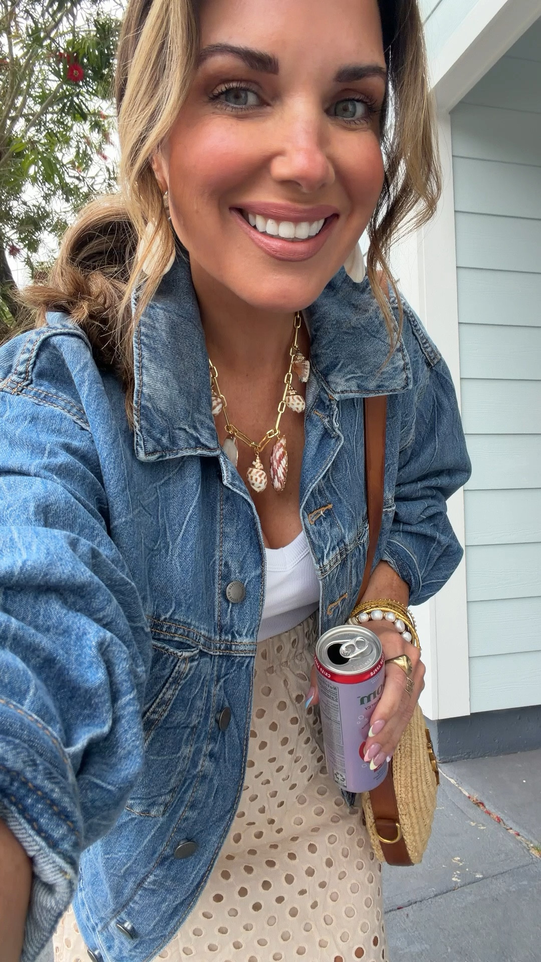 Outfit of the night ~ chilly beach day!! 
Wearing size small in denim jacket and medium in tank & skirt. 

#LTKTravel #LTKOver40 #LTKSeasonal