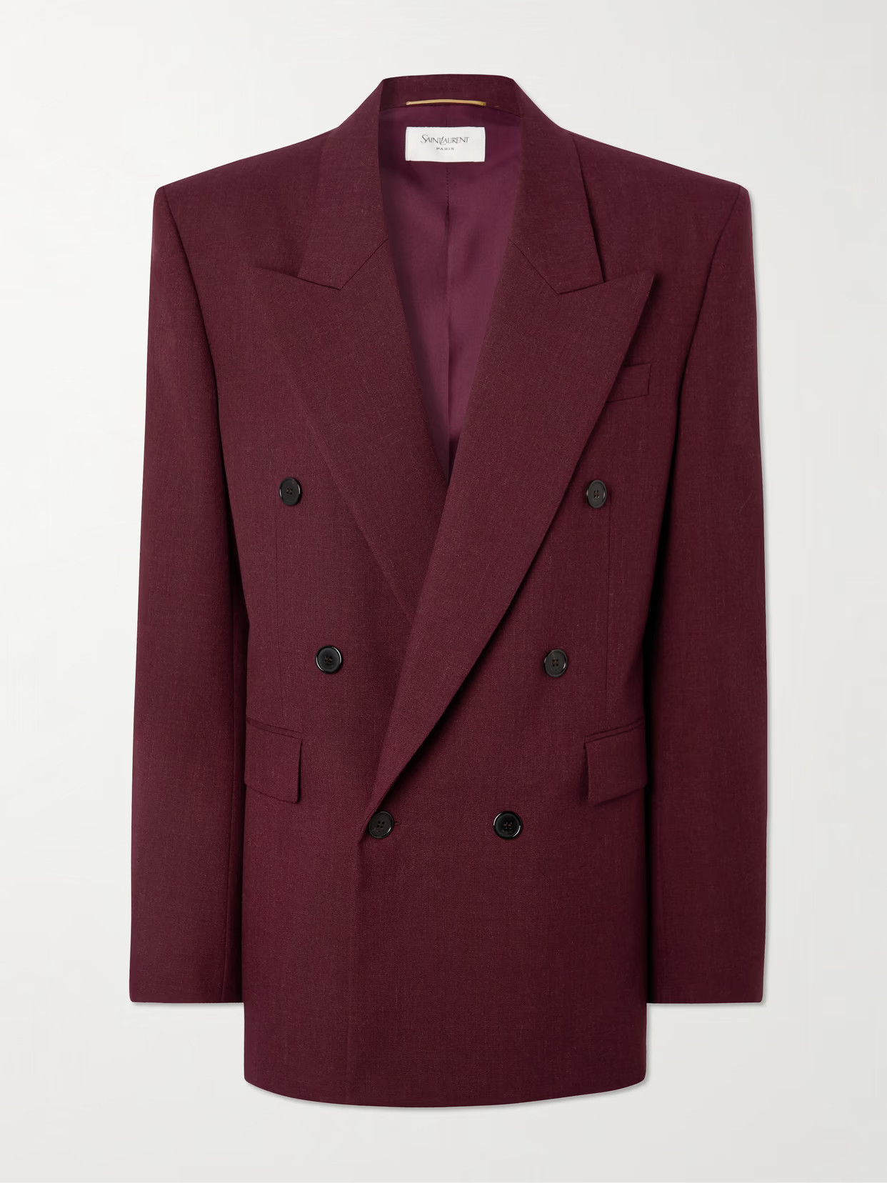 SAINT LAURENT - Double-breasted Wool Blazer - Burgundy | NET-A-PORTER (UK & EU)