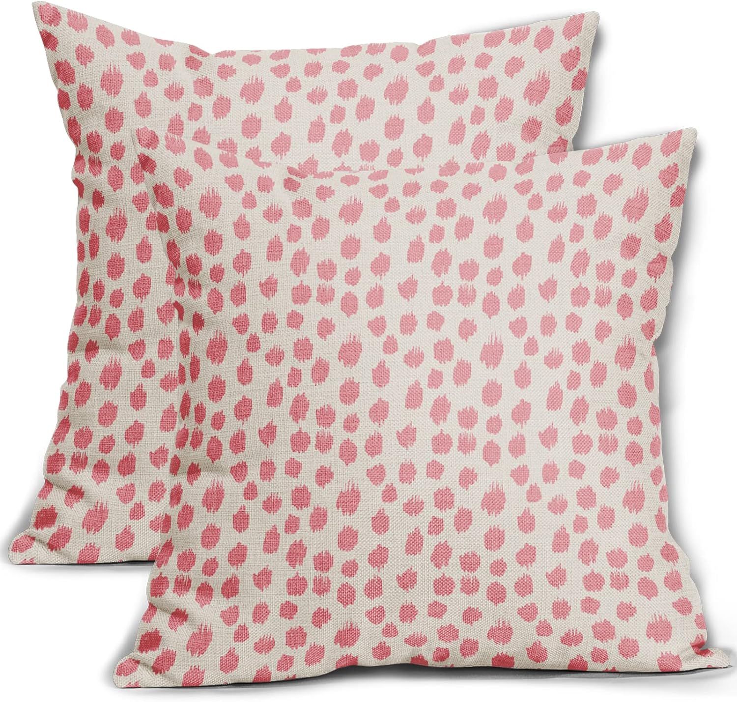Sweetshow Pink Cream Pillow Covers 18x18 Set of 2 Boho Design Polka Dot Throw Pillows Modern Brus... | Amazon (US)