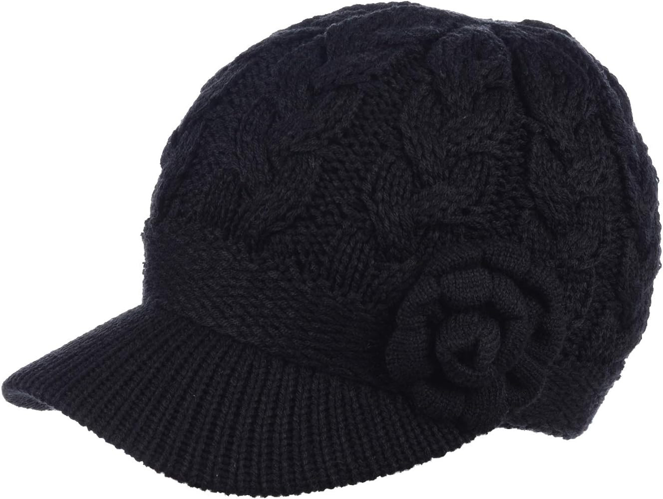 Womens Winter Elegant Cable Flower Knitted Newsboy Cabbie Cap Beret Beanie Hat with Visor, Warm P... | Amazon (US)