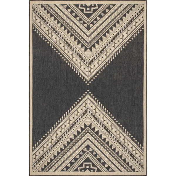 Odell Southwestern Power Loom Charcoal/Ivory Indoor/Outdoor Patio Rug | Wayfair North America
